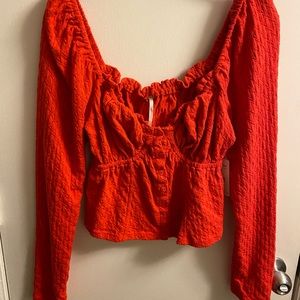 Long-sleeved Red Crop Top Free People